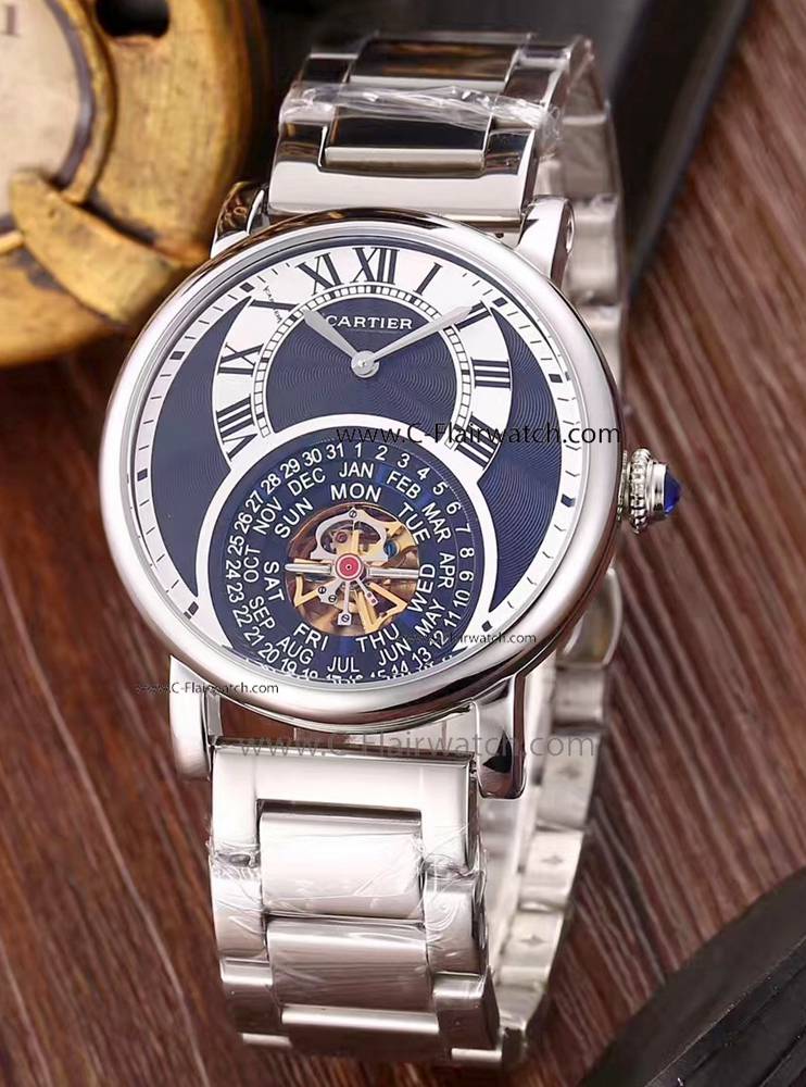 Cartier Rotonde De Cartier Tourbillon Copy Watch SS Black Face